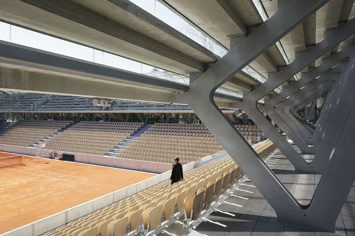 Marc Mimram built greenhouses in all sides of a tennis stadium to attract different audiences