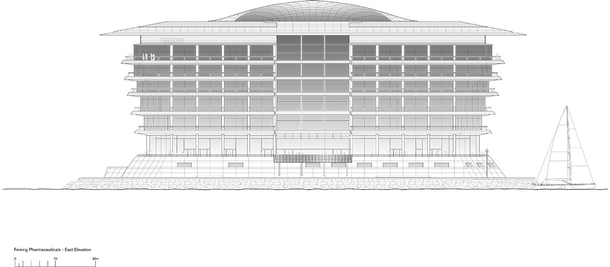 Foster + Partners completes Ferring Pharmaceuticals with cantilevered roof canopy in Copenhagen