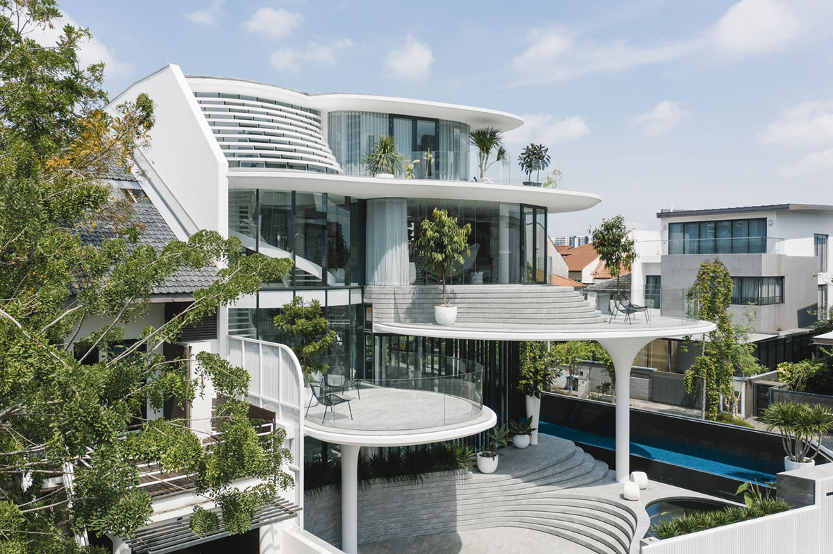 EHKA Studio's curvaceous residence features floating pods offering playful facade in Singapore