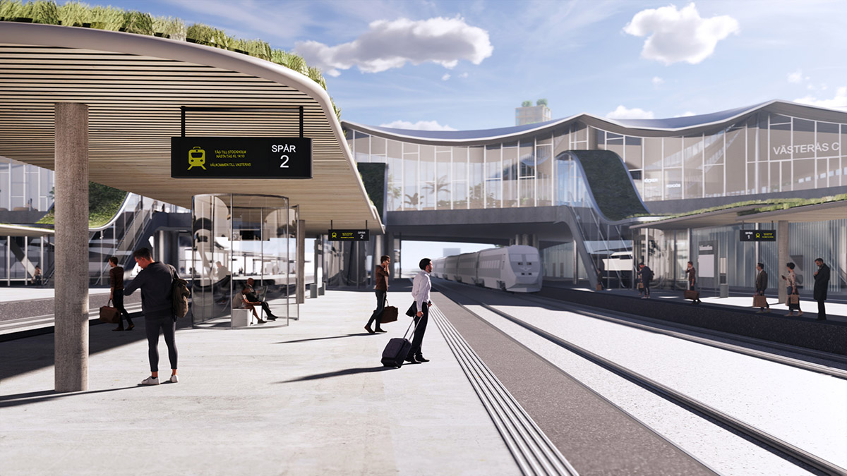 BIG designs travel center creating a dramatic roofscape in Sweden's Västerås city