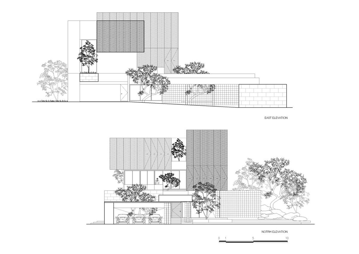 AAd built self-sustainable residence with perforated facade and steel rods in Thailand