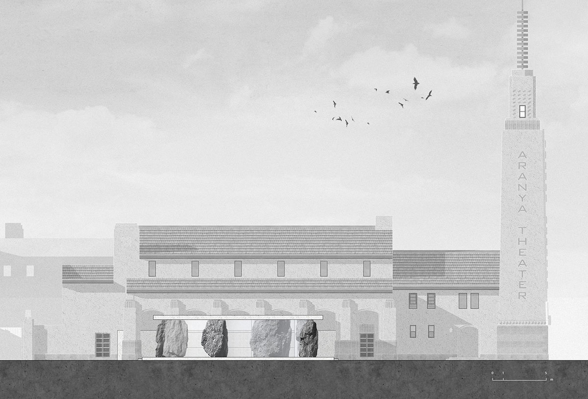 B.L.U.E. Architecture Studio adds a glazed cafe by using organic forms of stones to an open plaza