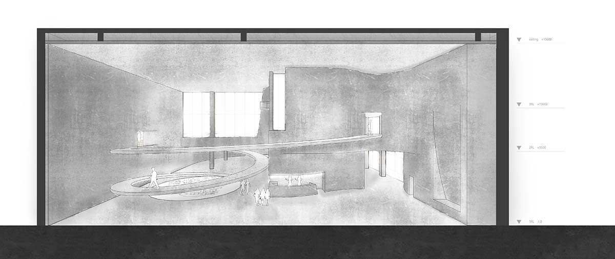 Waterfrom Design's art space features flowing walls to create