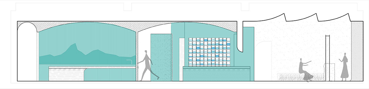 Waterfrom Design's Aqua Health Clinic features blue-toned various volumes as performative objects