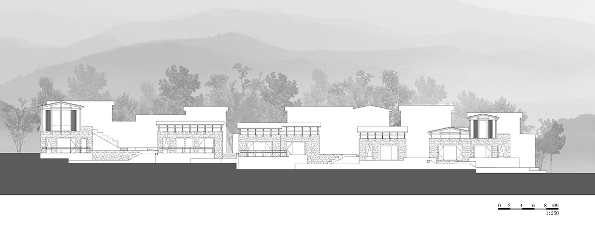 Penda China built resort with solid stones and wood structures evoking folk houses of China 