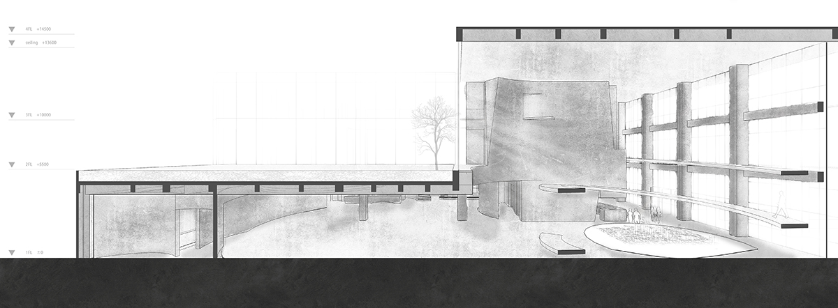 Waterfrom Design's art space features flowing walls to create