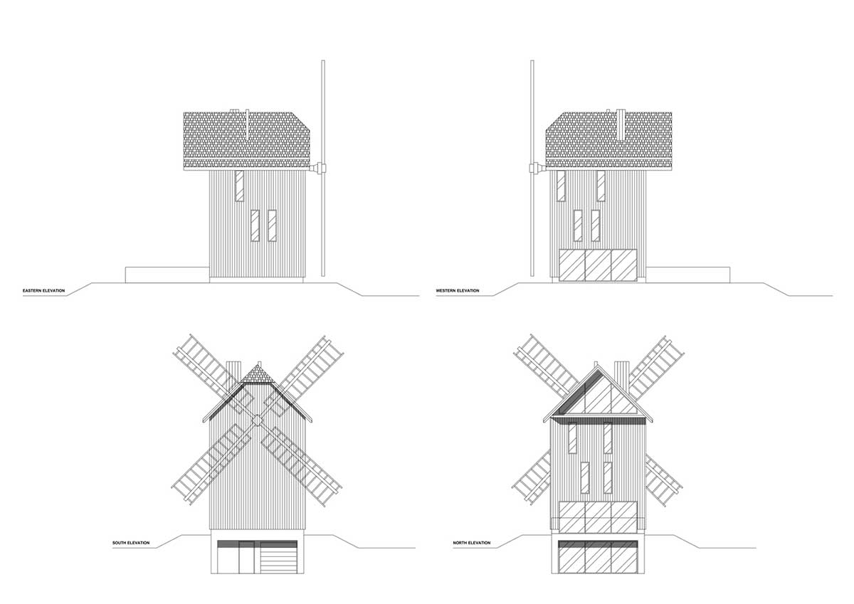 Michał Kucharski and o4 architekci clad old windmill with charred wood in a Polish town 