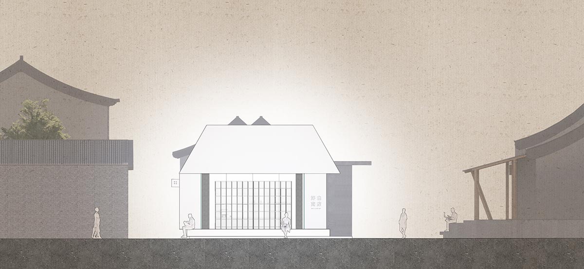 A shop is attached to Beijing historic Hutong houses with white-colored skin