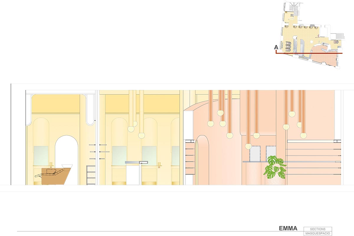 Peachy colors fill interiors of a beauty salon by Masquespacio in Milan 