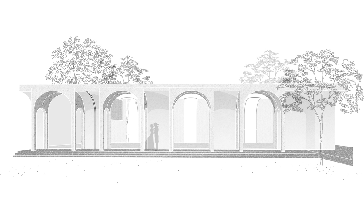 PHTAA creates flexible wedding venue with half-arch modular elements and white curved walls