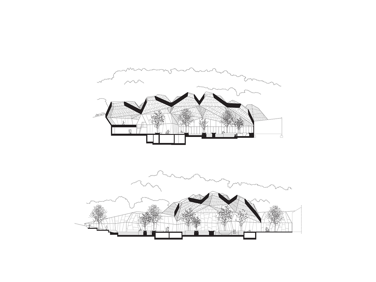 ENOTA's new spa complex made of tetrahedral volumes is spread as part of existing rural buildings