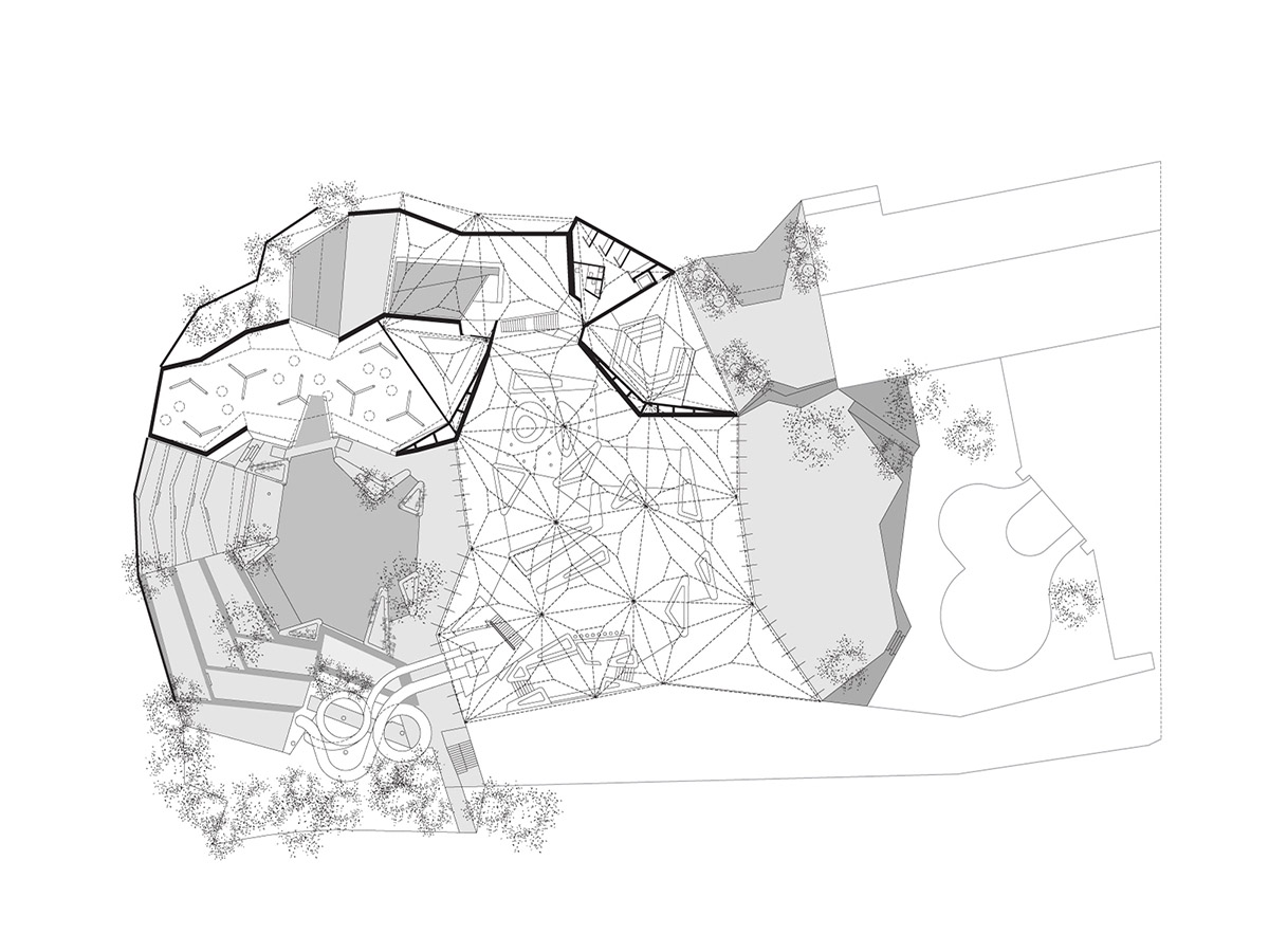 ENOTA's new spa complex made of tetrahedral volumes is spread as part of existing rural buildings