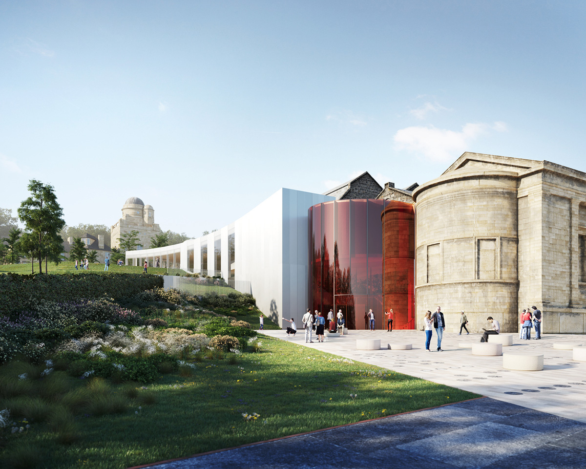AL_A transforms Scotland's Paisley Museum with dramatic red glazed entrance