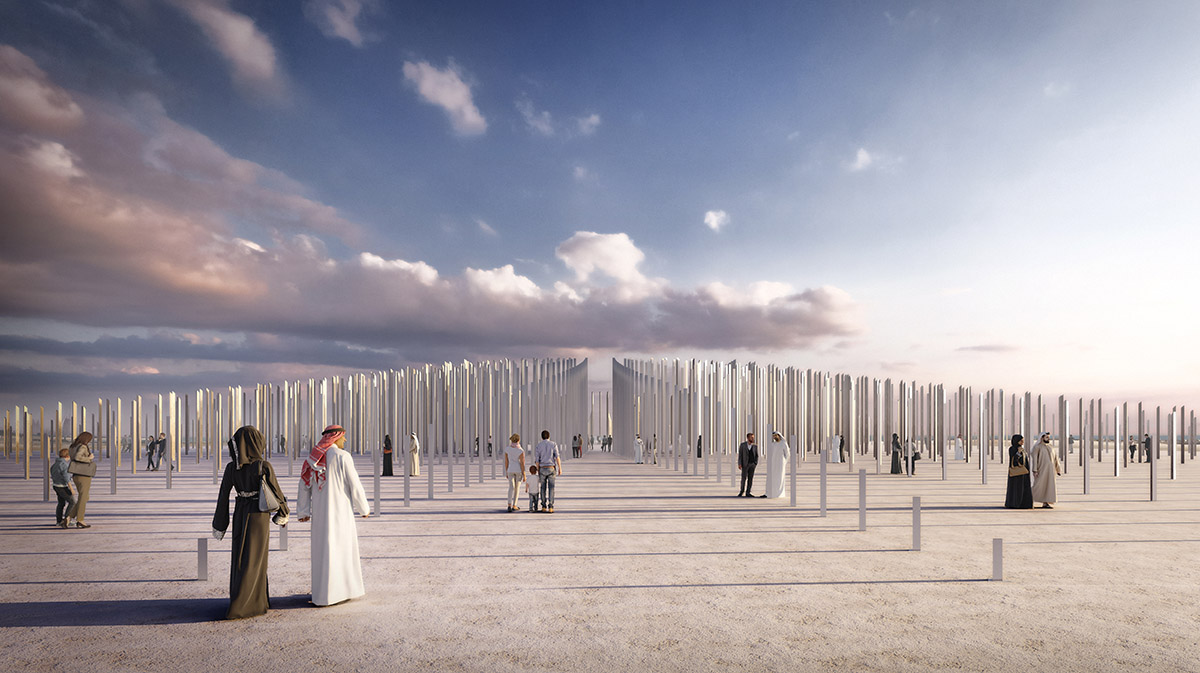 OMA and Inside Outside use thousands of triangular columns to create immersive monument in Dubai