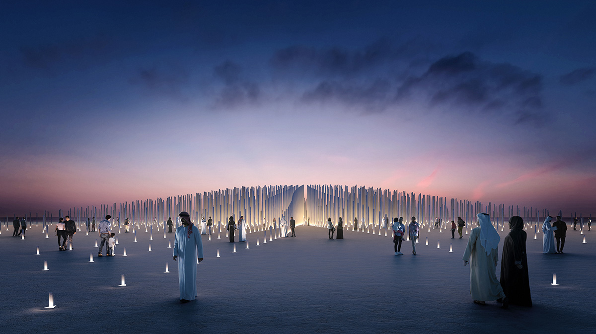 OMA and Inside Outside use thousands of triangular columns to create immersive monument in Dubai