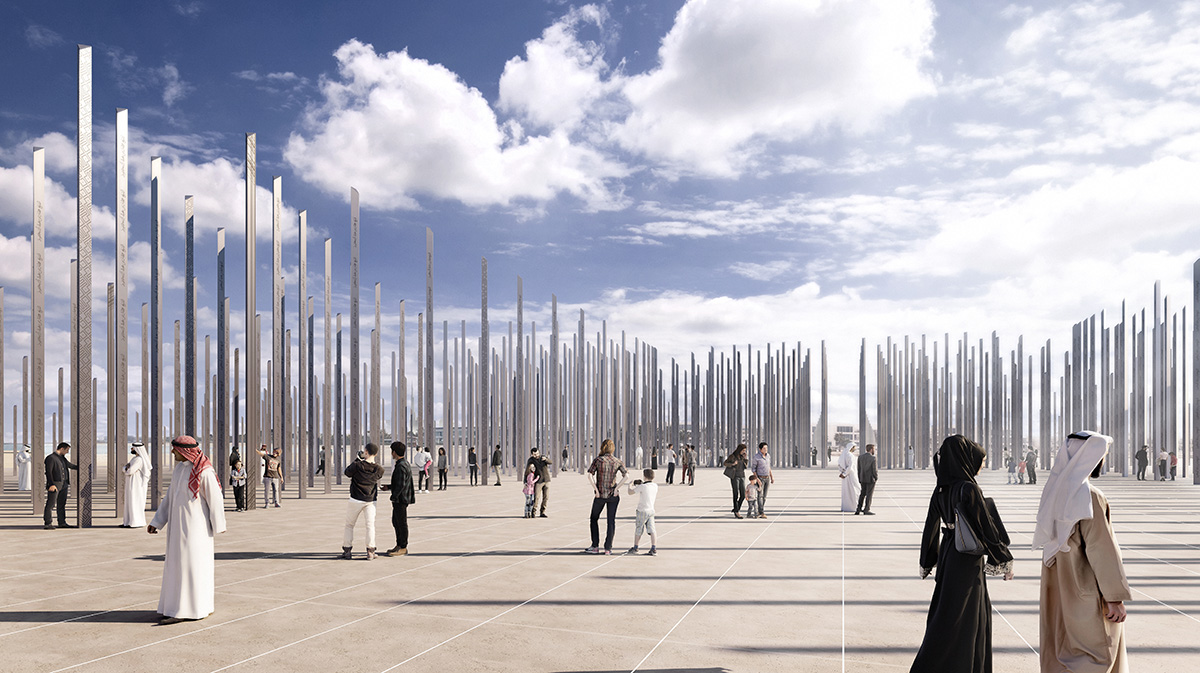 OMA and Inside Outside use thousands of triangular columns to create immersive monument in Dubai