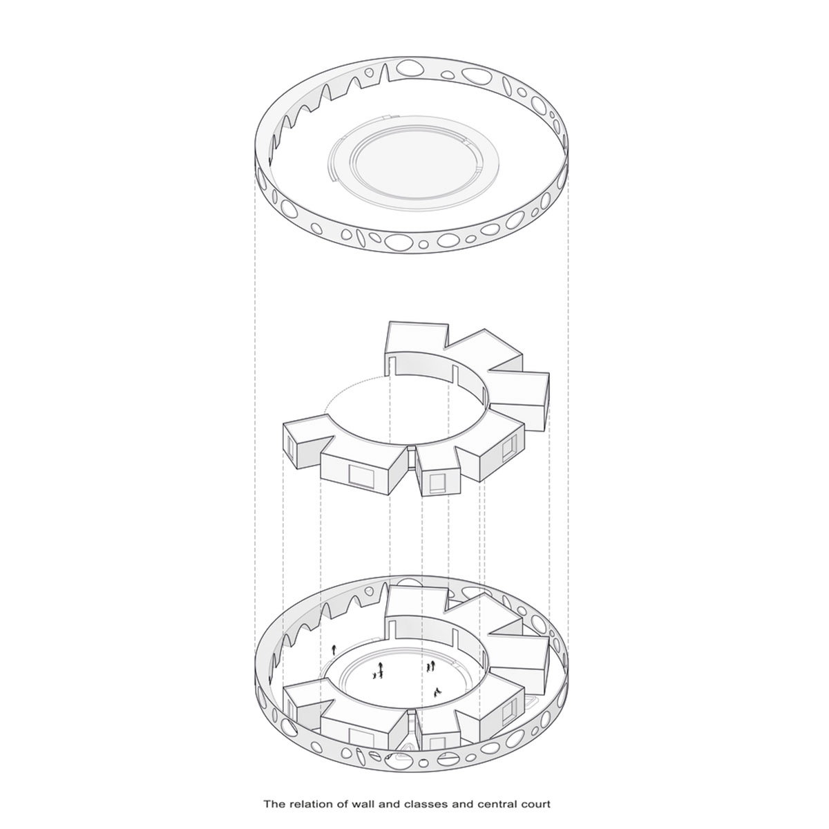 Circular wall featuring inhabitable holes encapsulates elementary school designed by Daaz Office