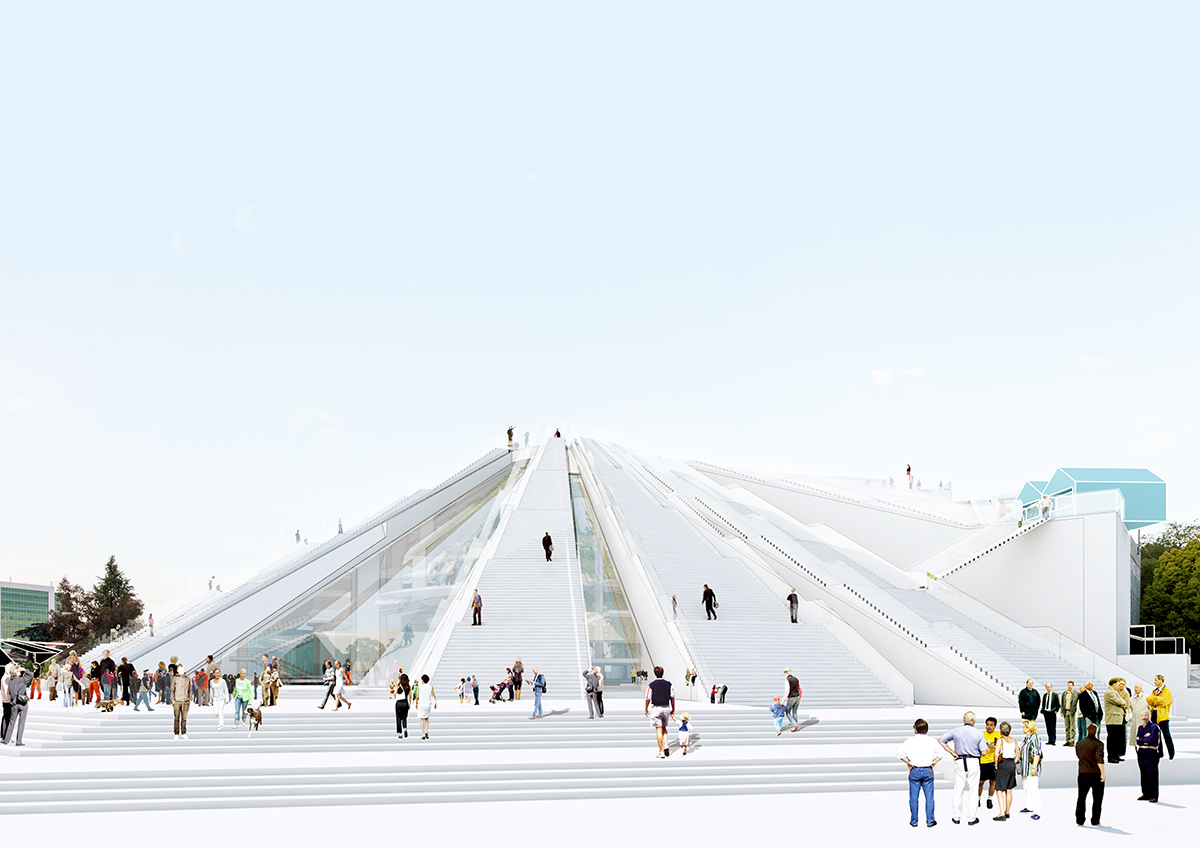 MVRDV transforms Albania's communist-era pyramid into a Culture Center with mega urban staircases