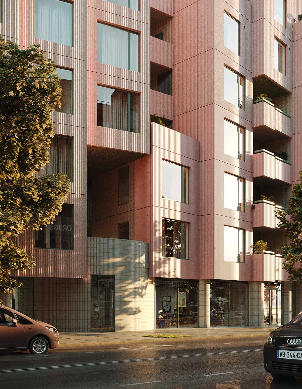 SO-IL unveils design for pinkish and staggered residences in Brooklyn