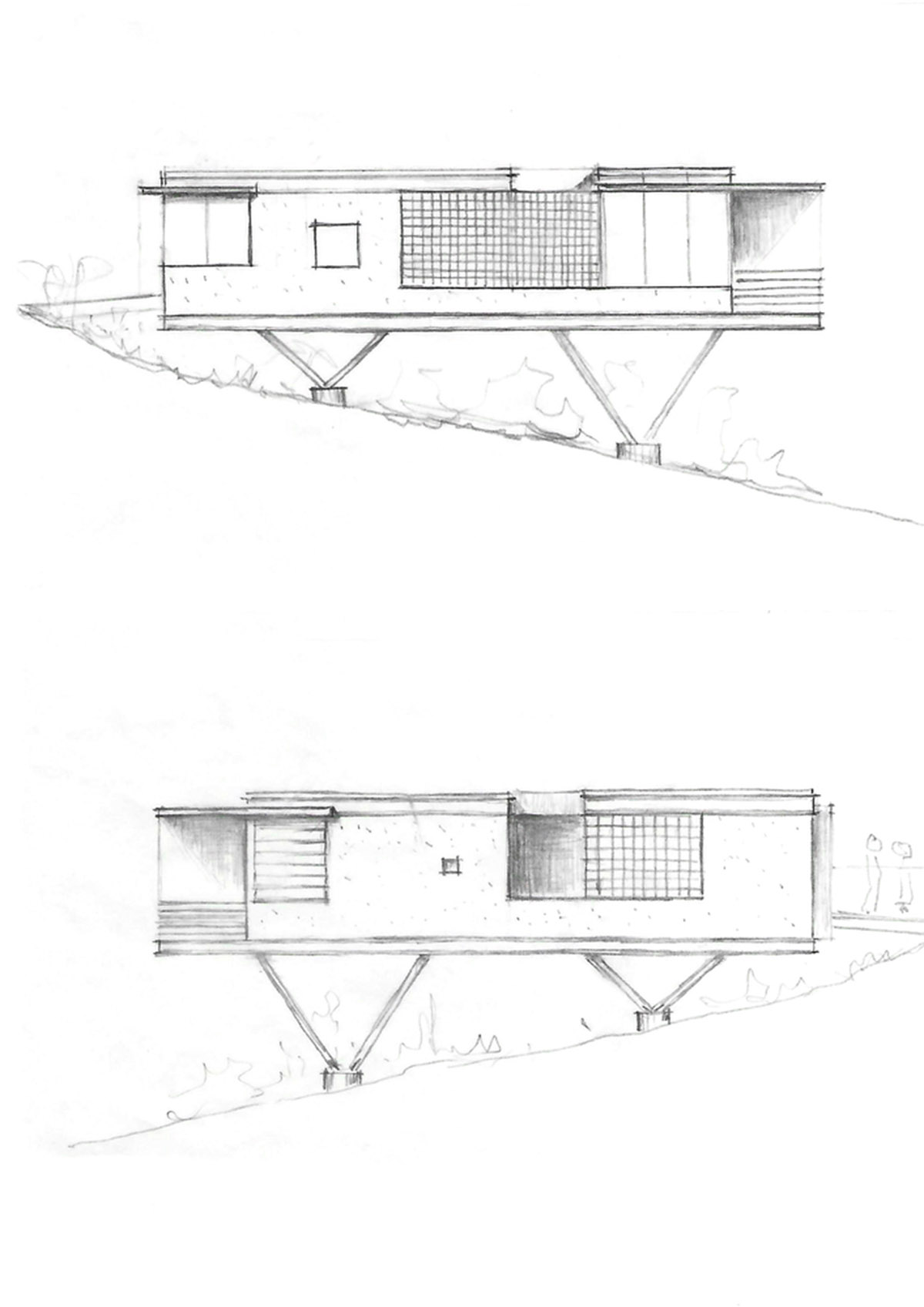 Only eight points support this linear spaceship-looking volume in the hills of Rio de Janeiro