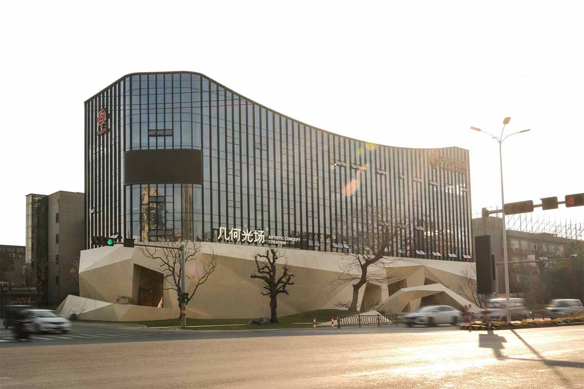 Eyewear showroom features folded surfaces blending with soft light in Zhejiang, China