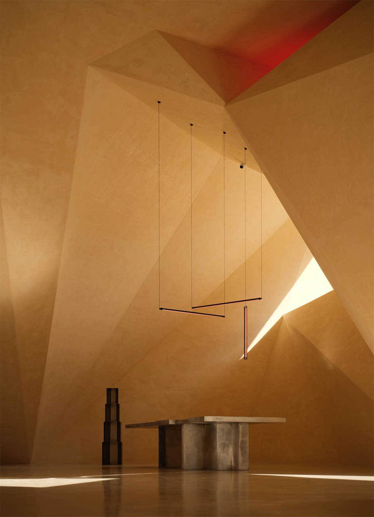 Eyewear showroom features folded surfaces blending with soft light in Zhejiang, China