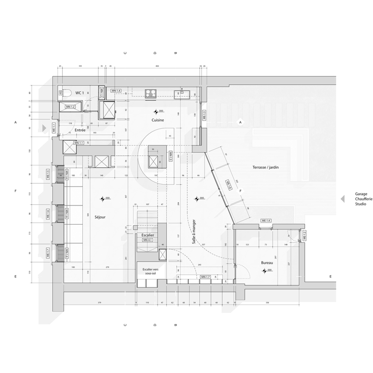 White concrete curved bridge gently complements interiors of The Island House in Paris