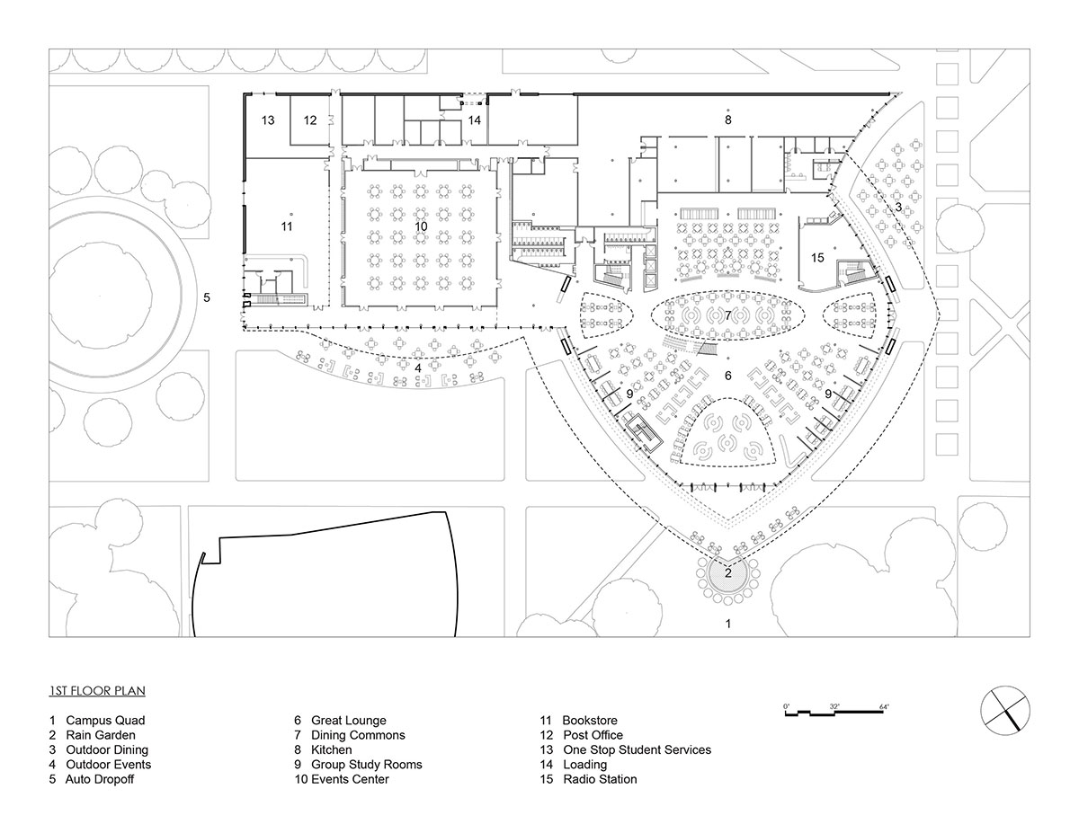 ikon.5 architects designs student union with soaring form expressing flight on Daytona Beach