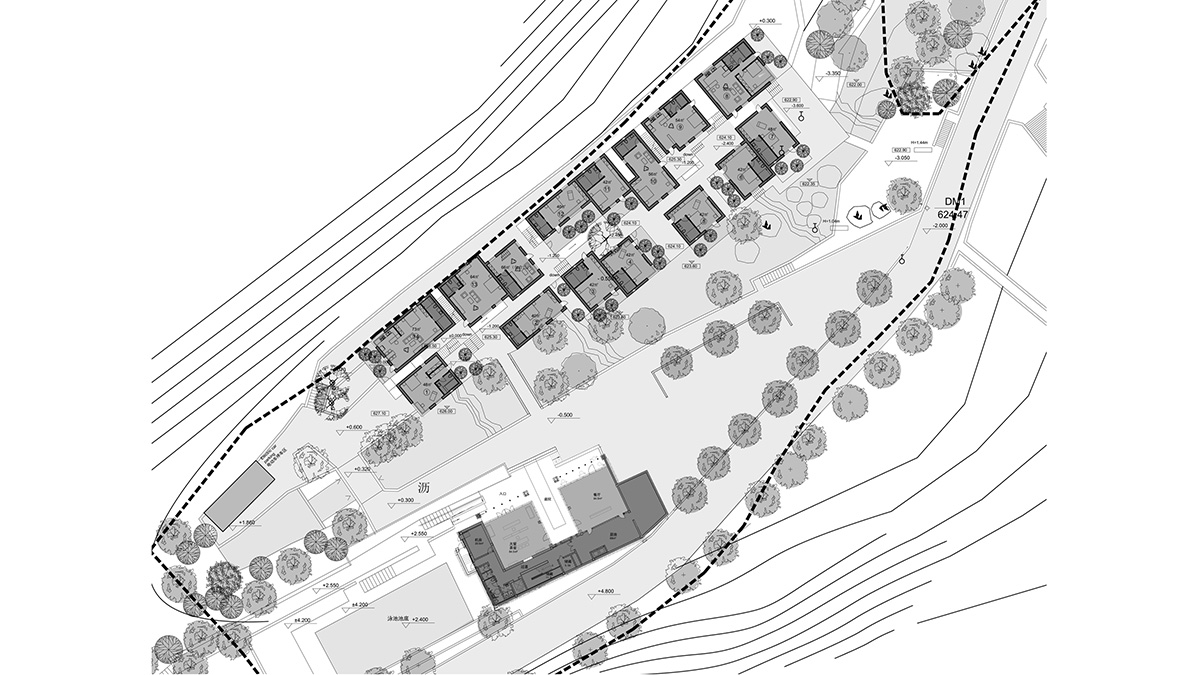 Penda China built resort with solid stones and wood structures evoking folk houses of China 