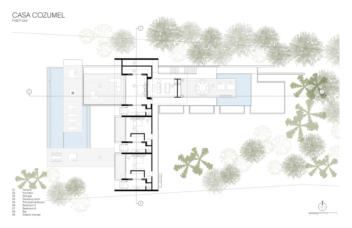 Sordo Madaleno Arquitectos' L-shaped residence disappears in a lush vegetation of Mexican island