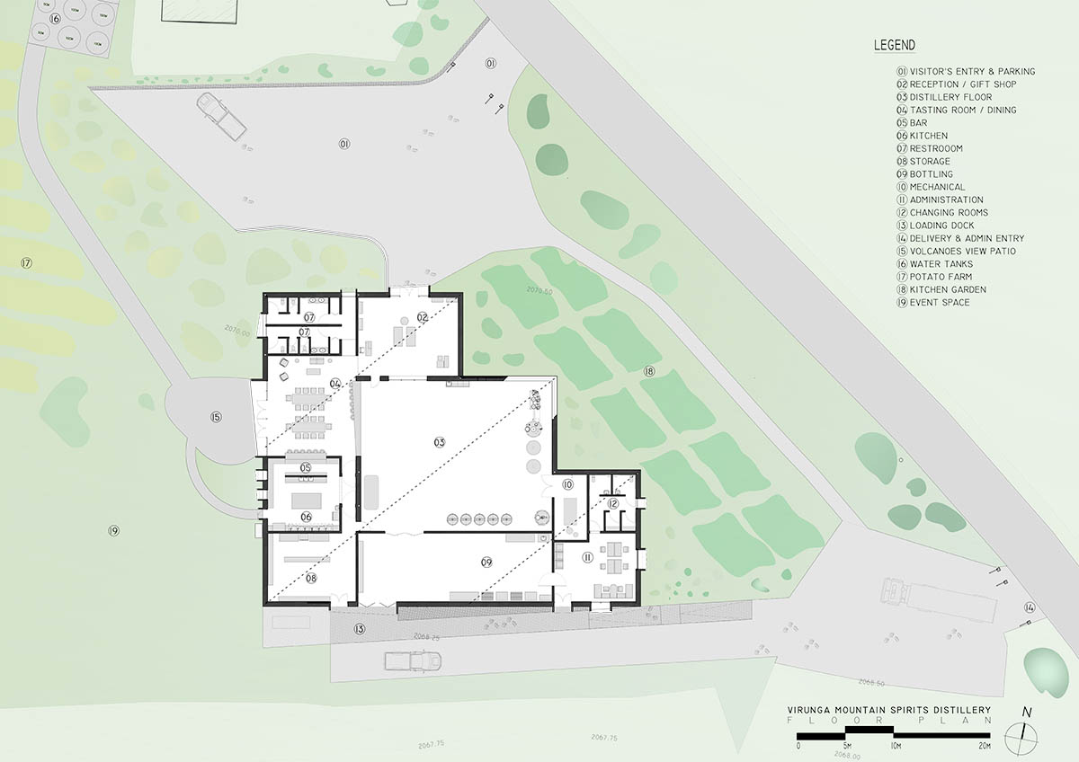 Striking geometric glass geometry resembles an open eye at a distillery in Rwanda