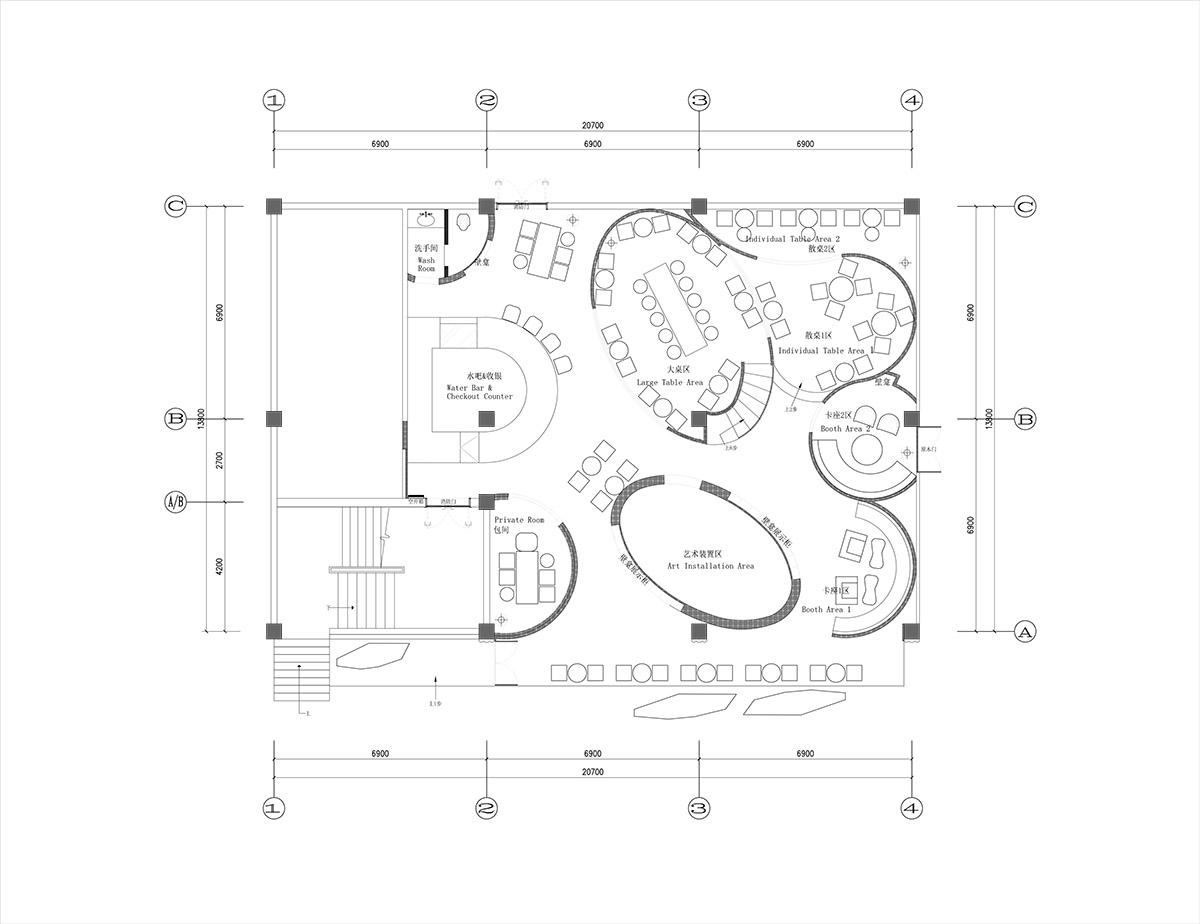 Tea house interiors wrapped by earth-toned fabric curtains act like 