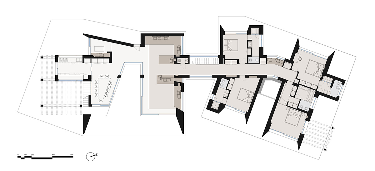 Holiday villa by Westway Architects comprises three distinct volumes made of Note stone in Italy 