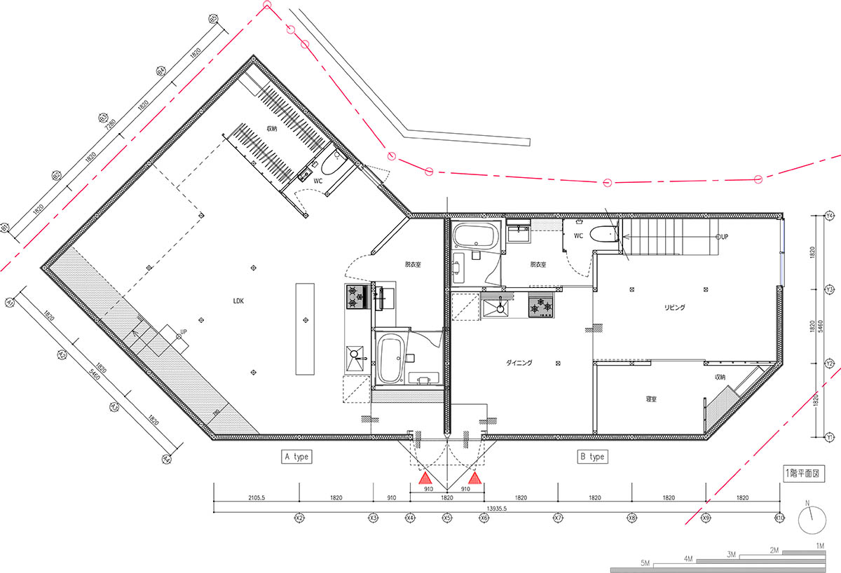 IGArchitects creates two-family house around a forest of wooden pillars in Japan 
