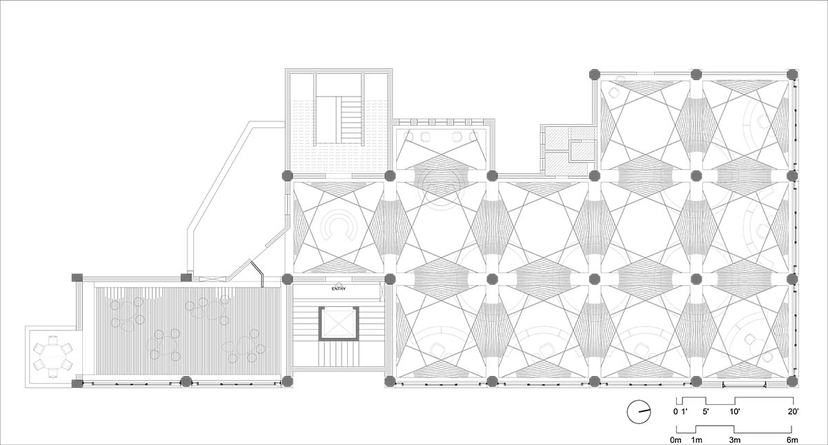 studio Hinge embeds a library under the wooden tree-like canopies in Mumbai