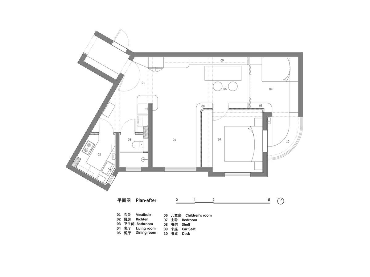Cherry wood bookcase shapes this house by Atelier D+Y to create flexible interior in Shanghai