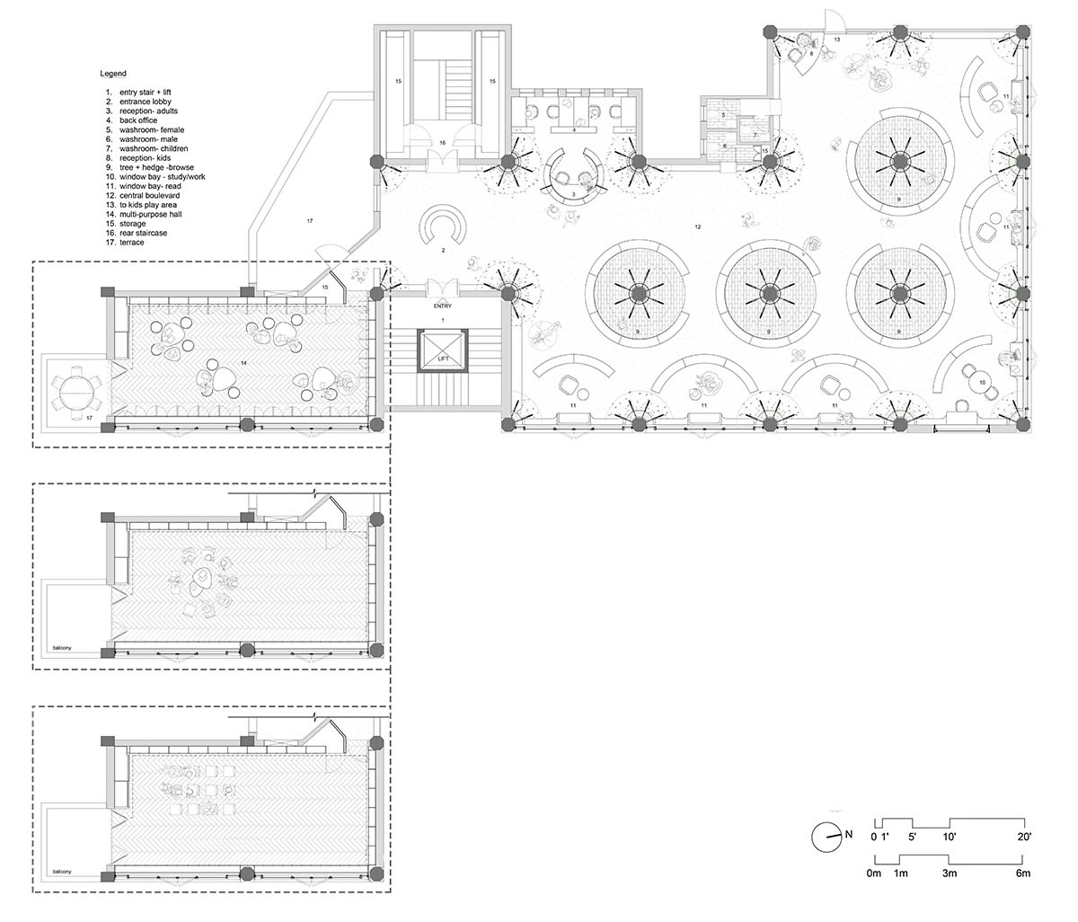 studio Hinge embeds a library under the wooden tree-like canopies in Mumbai