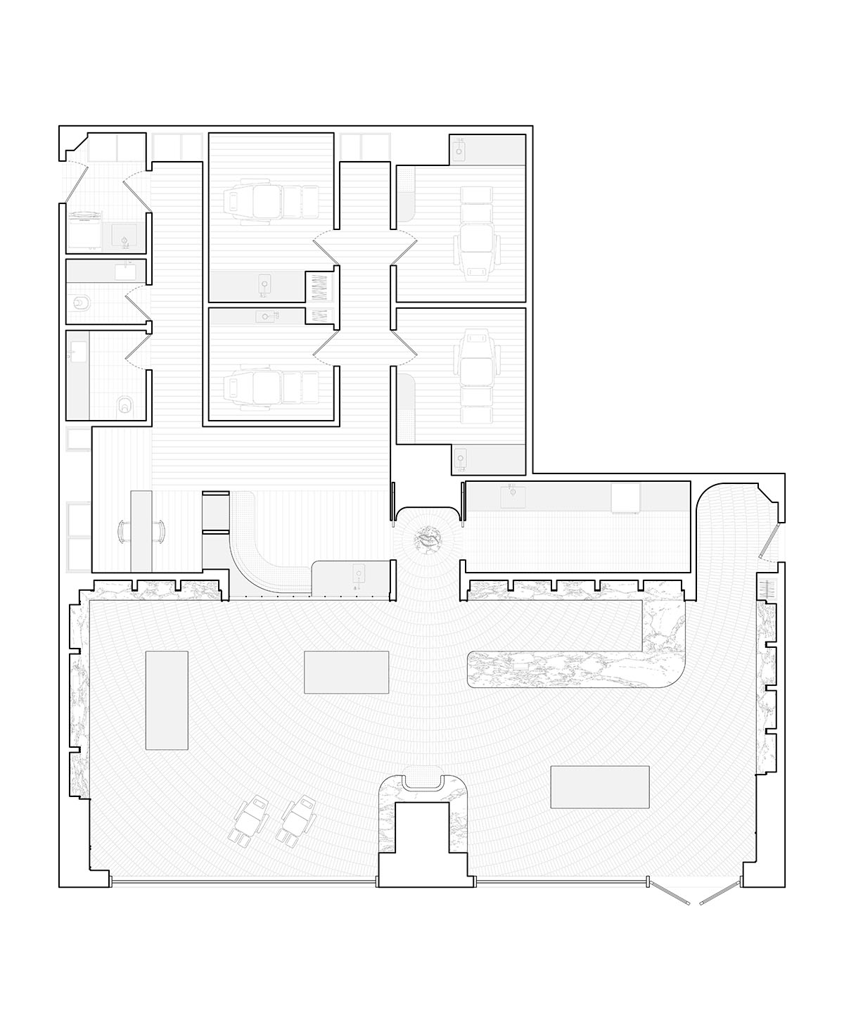 Odami enriches the interiors of a beauty shop with rounded, bevelled details, and pinkish hues