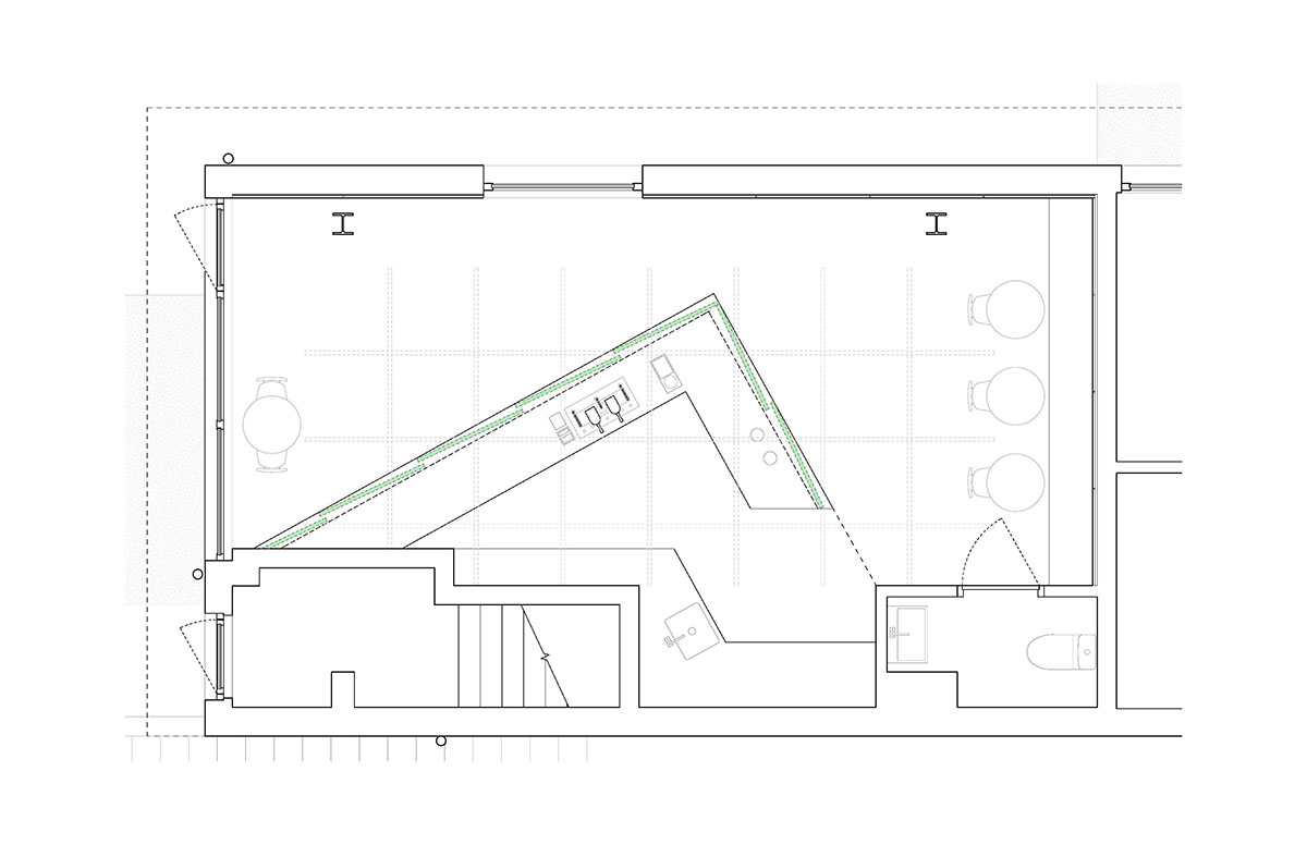 Misc Coffee makes a bold statement with green translucent bar in a busy street of Toronto
