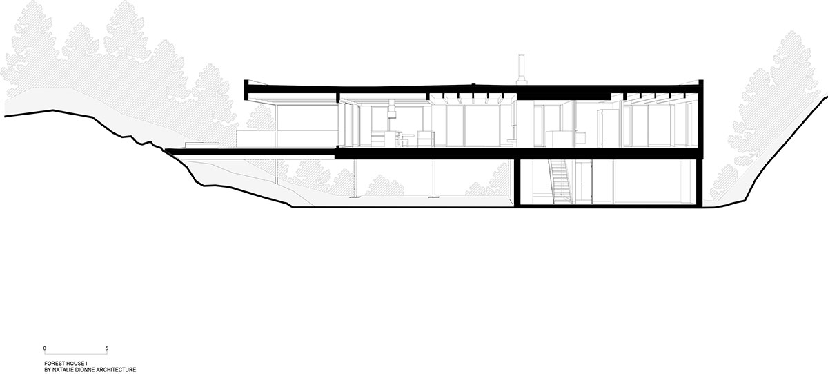 Natalie Dionne Architecture built wooden house raised on colums on a rocky landscape in Canada