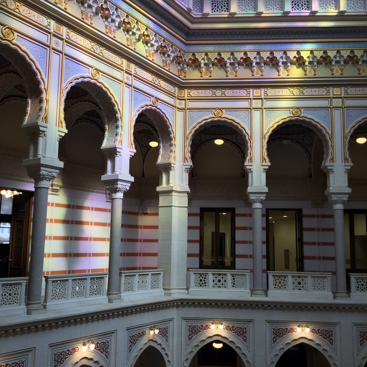 Interior Details of the Vijecnica -Town Hall Building Light Up the View in Sarajevo
