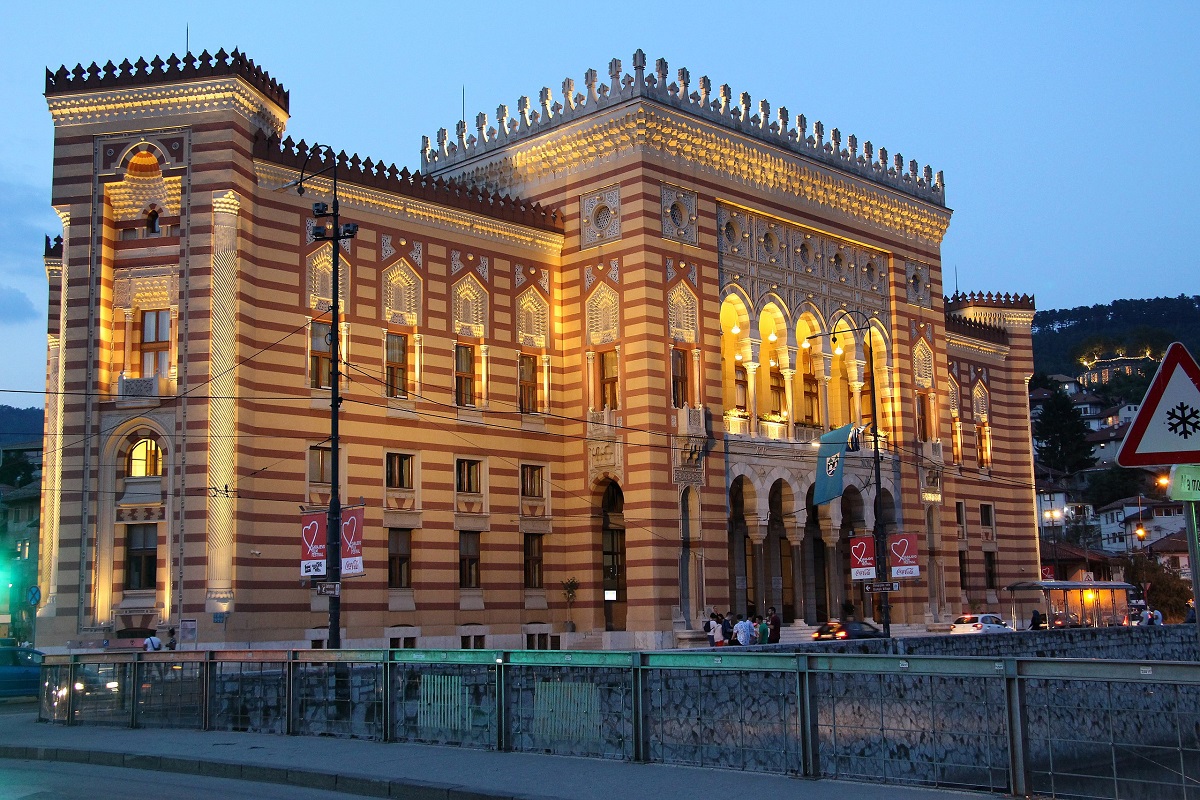 Interior Details of the Vijecnica -Town Hall Building Light Up the View in Sarajevo