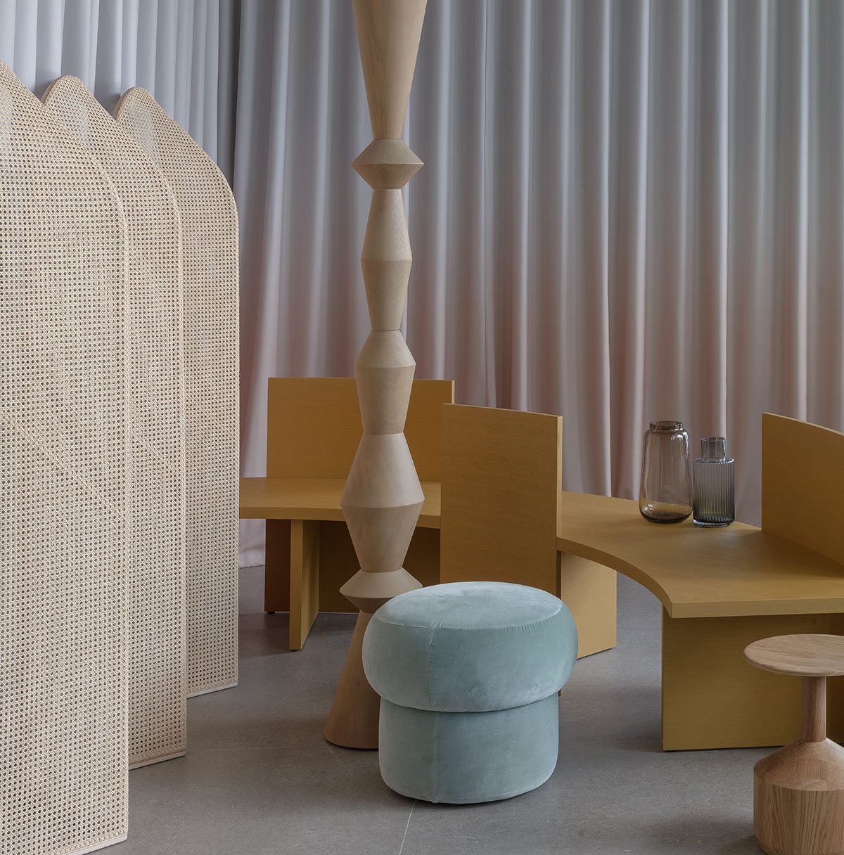 Hotel interior by Grzywinski + Pons creates order in chaos with objects, materials, and furnitures