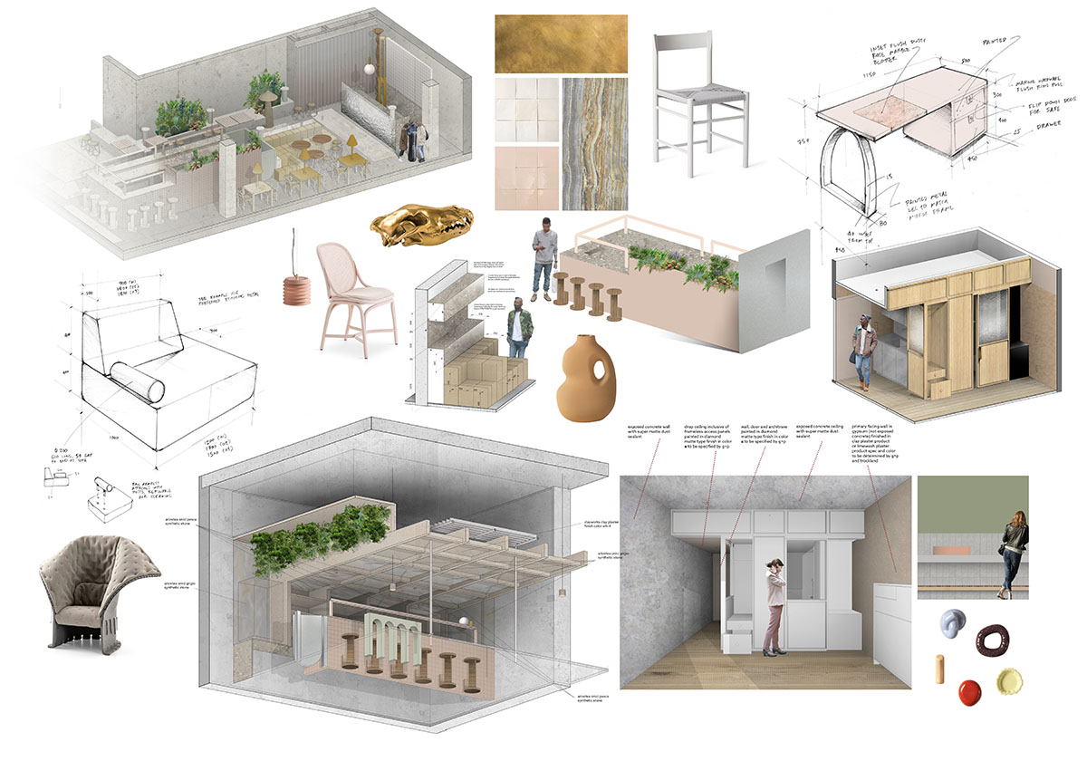 Hotel interior by Grzywinski + Pons creates order in chaos with objects, materials, and furnitures