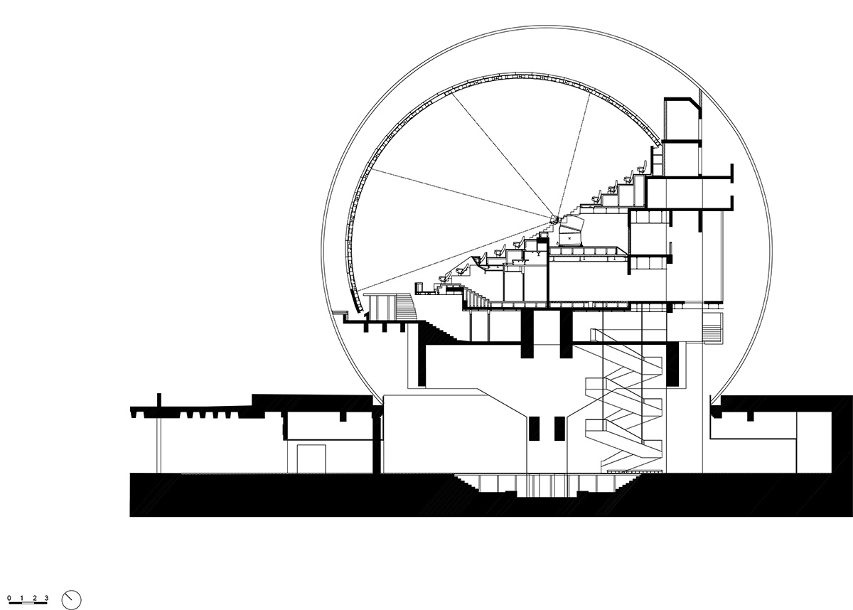 Loci Anima gives a new soul to 1985s hemispherical cinema with dichroic façade in Paris