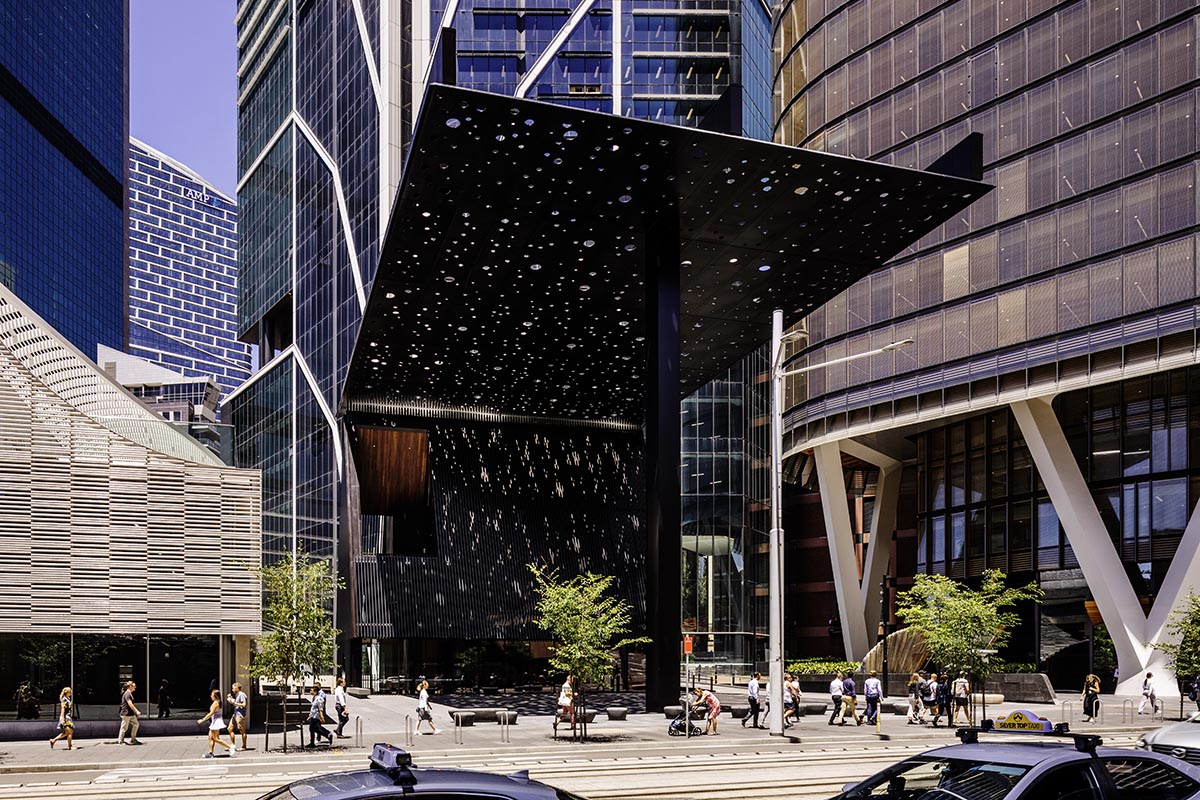Adjaye Associates and Daniel Boyd add black porous canopy to Sydney Plaza 