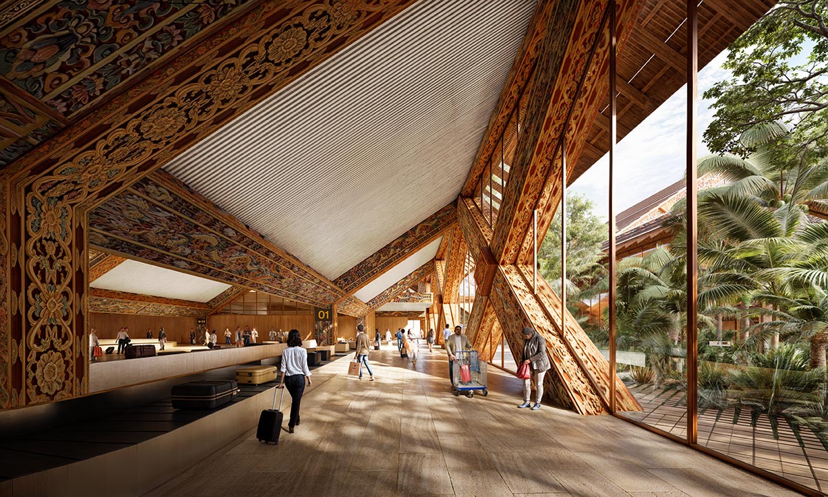 BIG envisions Bhutan international airport with diagrid structure adorned with painted carvings