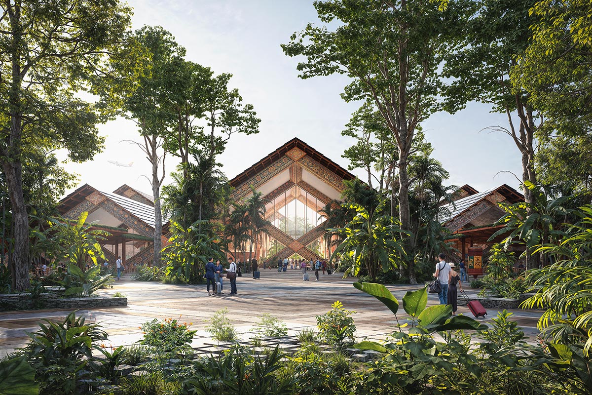 BIG envisions Bhutan international airport with diagrid structure adorned with painted carvings