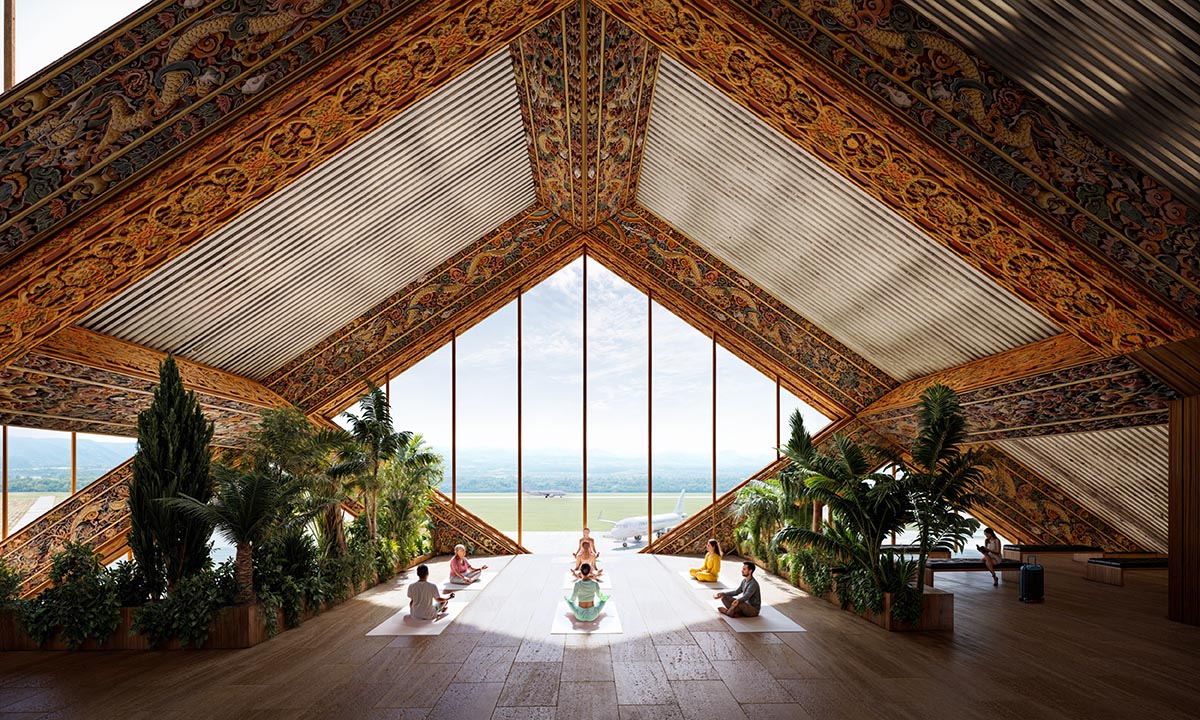 BIG envisions Bhutan international airport with diagrid structure adorned with painted carvings
