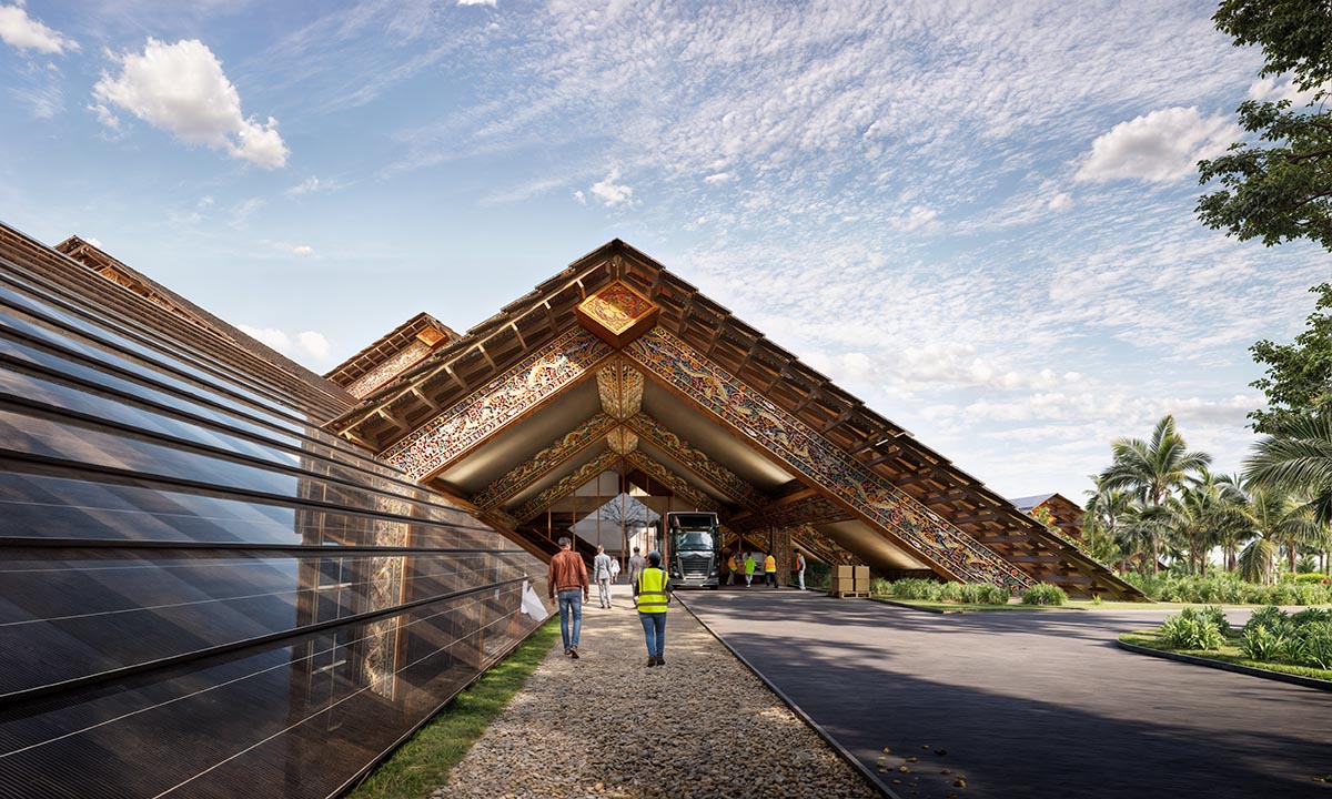 BIG envisions Bhutan international airport with diagrid structure adorned with painted carvings